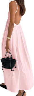IQLWI Women's Dress V Neck Backless Spaghetti Strap Maxi Flowy Sundress | Summer Vacation Casual Long Beach Boho Dresses