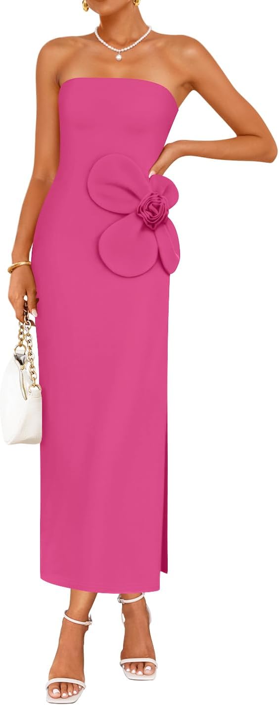 ZESICA Womens Summer Cocktail Strapless Bodycon Maxi Dress | Backless, Floral Tube Dress, Formal Long Dress, Wedding Guest Dress, Party Dress for Women