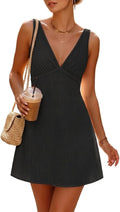 FOMELY Women's Cotton Casual Summer Mini Dress V Neck Sundress 2026 | Babydoll White Dress, Sleeveless Flowy Tank Dress,Ideal For Beach Vacation, Country Concert, Daily Wear