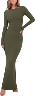 REORIA Women's Long Sleeve Ribbed Bodycon Maxi Dresses | Long Dress,Sexy Crew Neck Lounge, Formal,Cocktail,Wedding Guest,Maternity,2026 Fall Winter outfits,Elegant,Casual