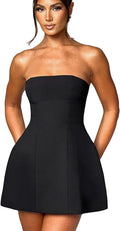 Dxizeavatt Womens Sexy Strapless Tube A-line Mini Dress Club Party Short Corset Cocktail Bodycon Prom Dresses for Women
