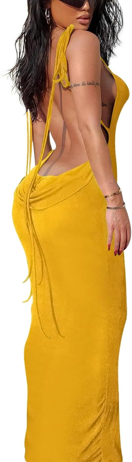 Doweha Women's Backless Slip Halter Cocktail Going Out Maxi Dress 2026 | Sexy, Spring, Summer, Formal Outfits for Date Night, Birthday, Evening, Party, Club, Wedding guest, Beach