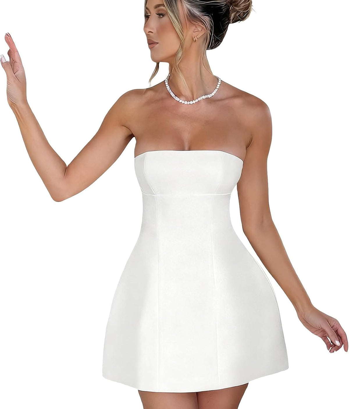 Dxizeavatt Womens Sexy Strapless Tube A-line Mini Dress Club Party Short Corset Cocktail Bodycon Prom Dresses for Women