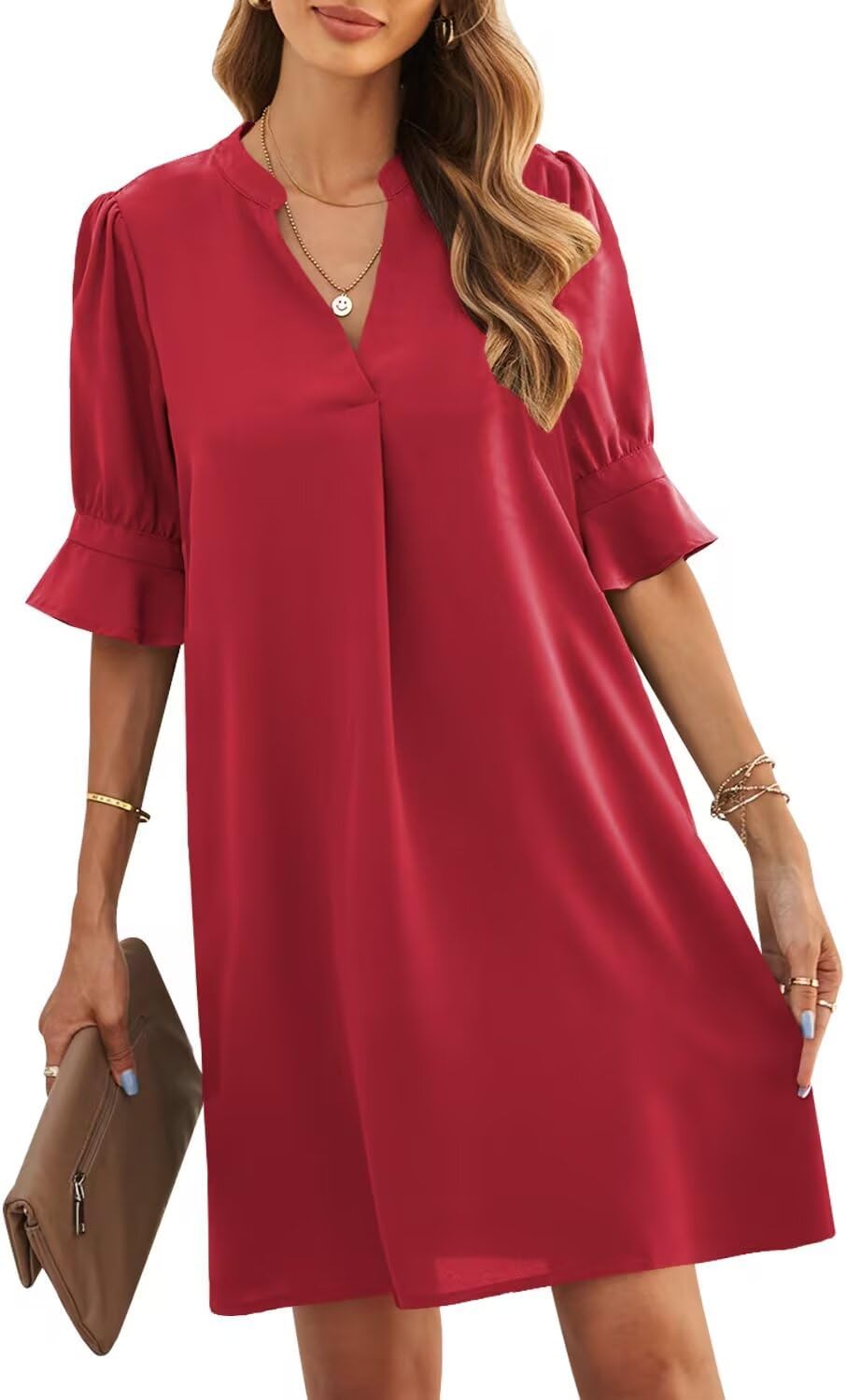 JOCAFIYE Womens Dresses Summer 2026 V-Neck Short Sleeve Dress Shift Dress | Ruffle Short Sleeve, V Neck,Shift Dresses, Floral Print,Mini Short Casual Dress for Graduation Party Date Night Teacher