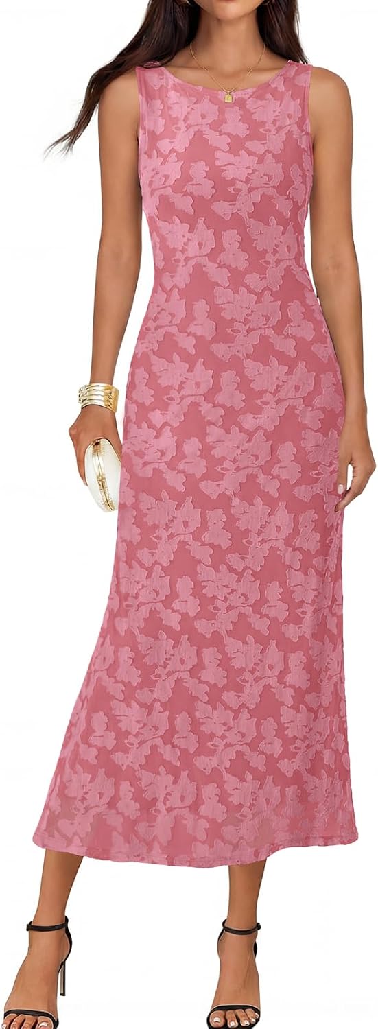 MEROKEETY Womens Summer Floral Elegant Bodycon Maxi Dress | Sleeveless, Mermaid, Lined, Tie Waist, Formal Elegant, Bridal Shower, Wedding Guest, Cocktail, Party, Prom, Long Dress 2026