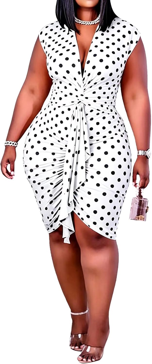 IyMoo Women's Sexy Plus Size Bodycon Drawstring Ruched Mini Club Dress | Sleeveless, Short Dress, Clubwear, Party,Night Out, Evening,Date, Brunch, Vacation, Holiday, Wedding,Homecoming,Tummy Control