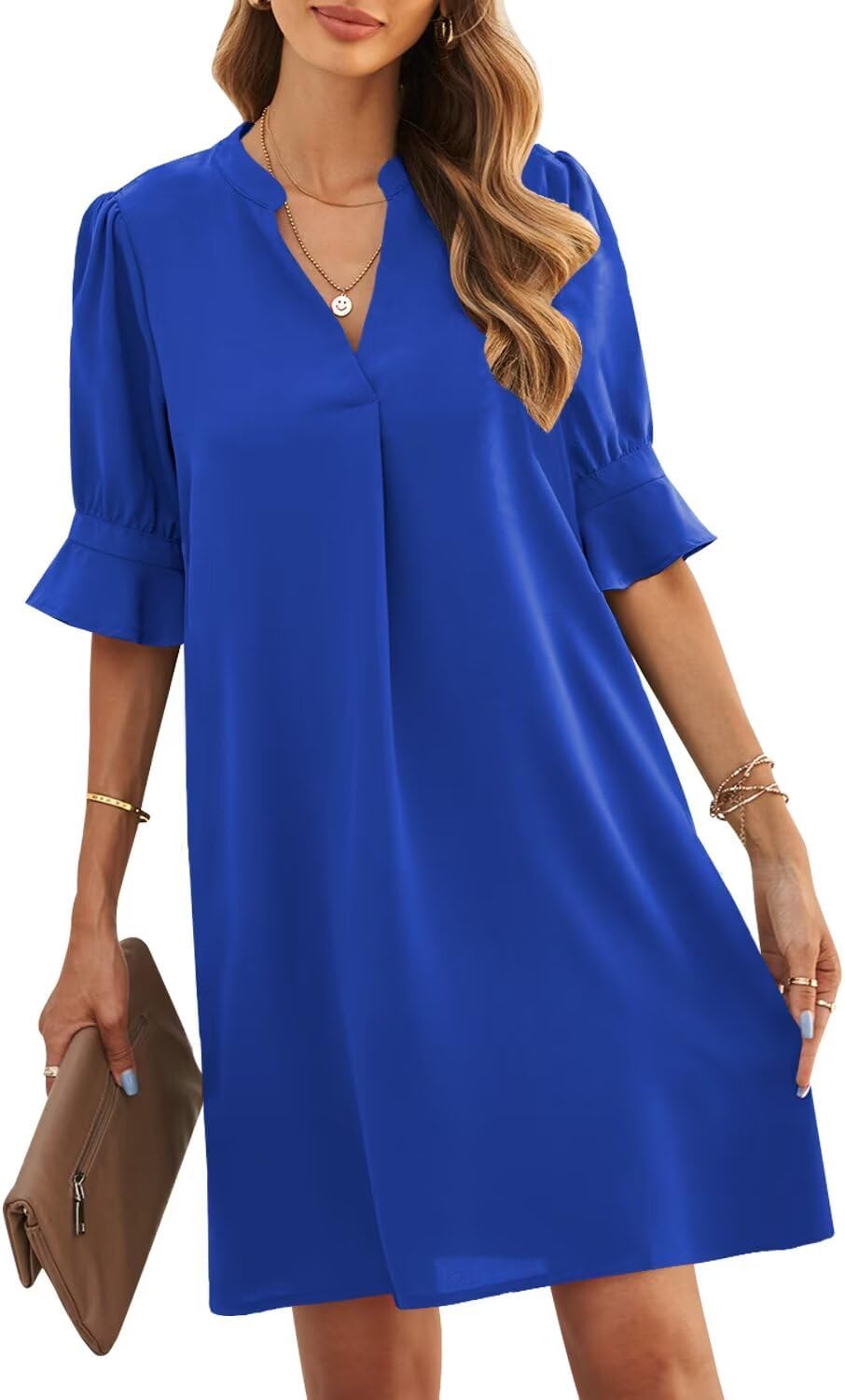 JOCAFIYE Womens Dresses Summer 2026 V-Neck Short Sleeve Dress Shift Dress | Ruffle Short Sleeve, V Neck,Shift Dresses, Floral Print,Mini Short Casual Dress for Graduation Party Date Night Teacher