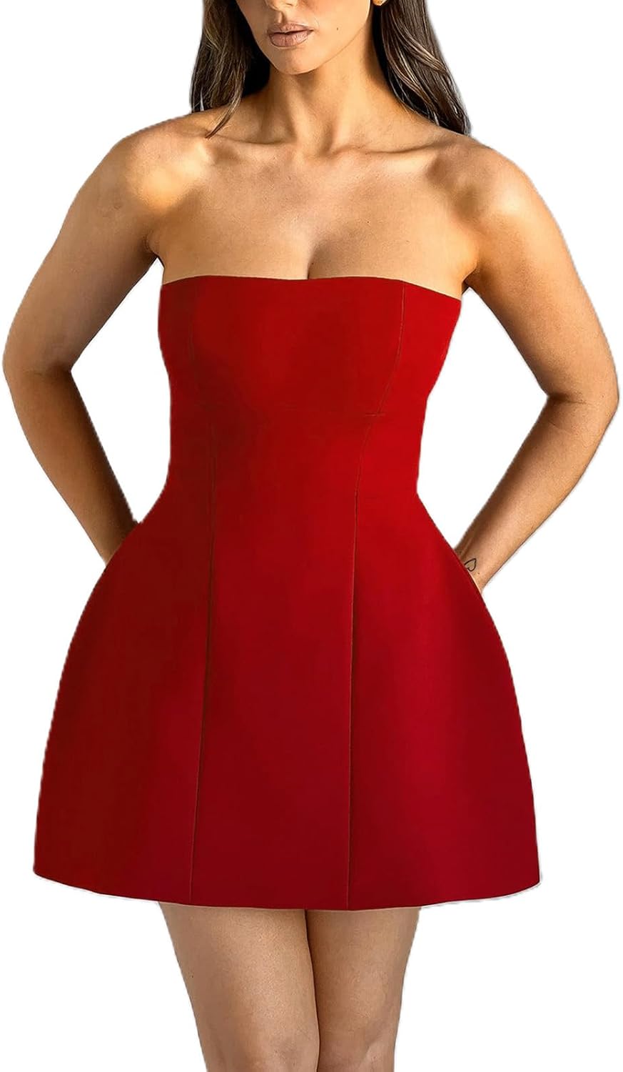 Dxizeavatt Womens Sexy Strapless Tube A-line Mini Dress Club Party Short Corset Cocktail Bodycon Prom Dresses for Women