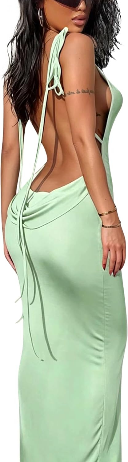 Doweha Women's Backless Slip Halter Cocktail Going Out Maxi Dress 2026 | Sexy, Spring, Summer, Formal Outfits for Date Night, Birthday, Evening, Party, Club, Wedding guest, Beach