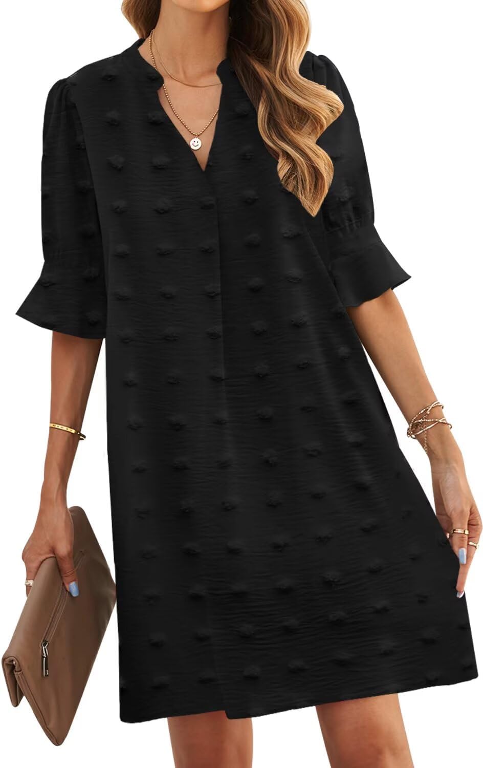 JOCAFIYE Womens Dresses Summer 2026 V-Neck Short Sleeve Dress Shift Dress | Ruffle Short Sleeve, V Neck,Shift Dresses, Floral Print,Mini Short Casual Dress for Graduation Party Date Night Teacher