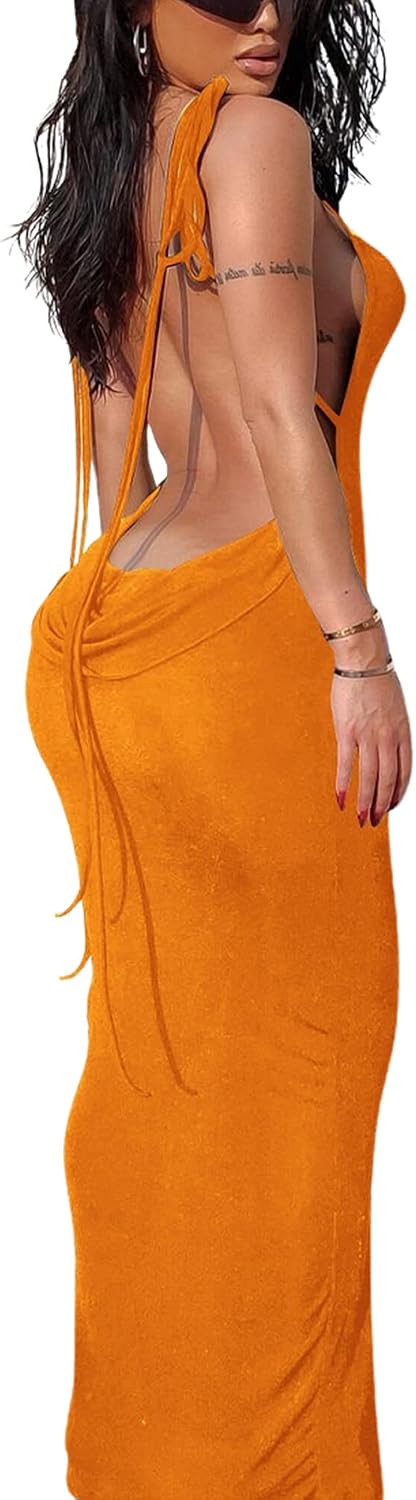 Doweha Women's Backless Slip Halter Cocktail Going Out Maxi Dress 2026 | Sexy, Spring, Summer, Formal Outfits for Date Night, Birthday, Evening, Party, Club, Wedding guest, Beach