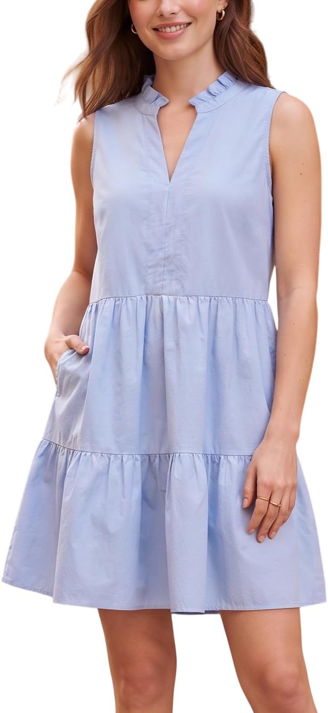 Kuraki Women's Cute Sleeveless RIC Rac Trim Tiered Striped Dress