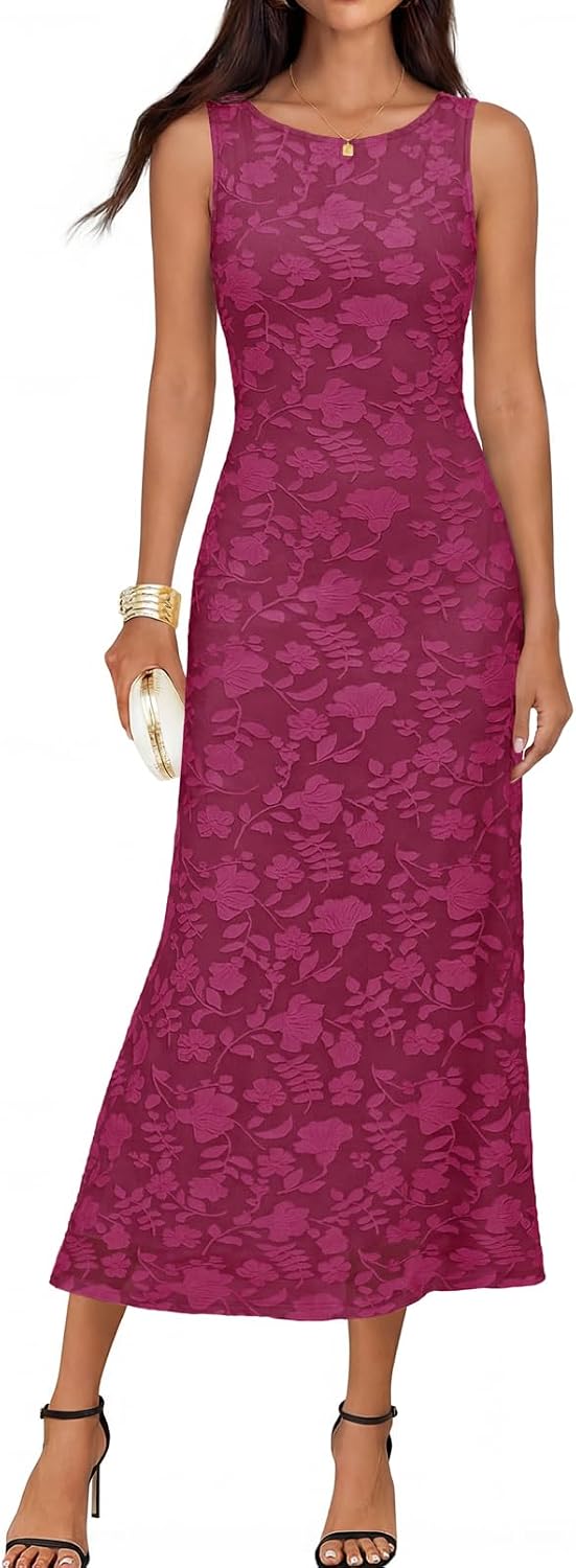 MEROKEETY Womens Summer Floral Elegant Bodycon Maxi Dress | Sleeveless, Mermaid, Lined, Tie Waist, Formal Elegant, Bridal Shower, Wedding Guest, Cocktail, Party, Prom, Long Dress 2026