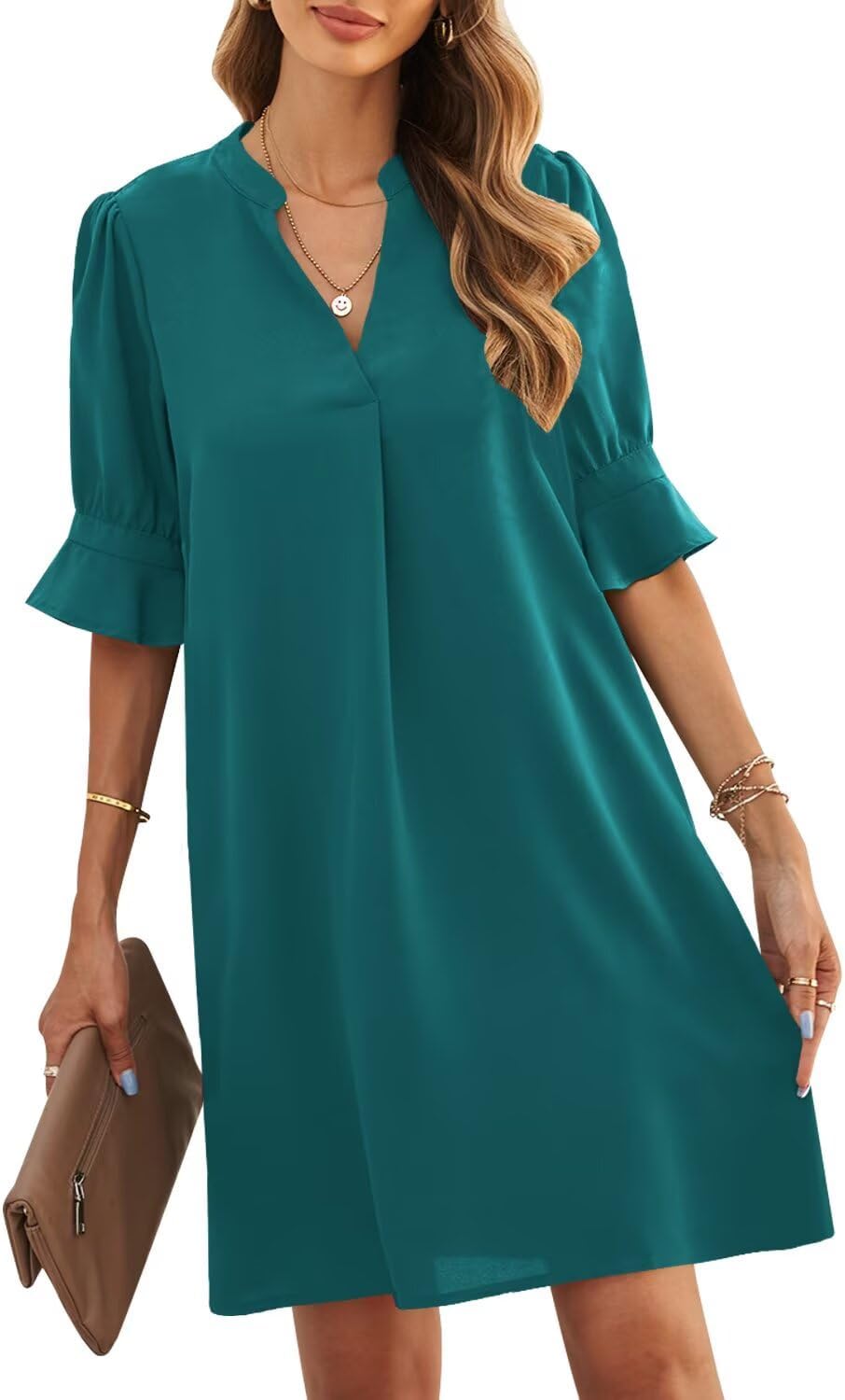 JOCAFIYE Womens Dresses Summer 2026 V-Neck Short Sleeve Dress Shift Dress | Ruffle Short Sleeve, V Neck,Shift Dresses, Floral Print,Mini Short Casual Dress for Graduation Party Date Night Teacher