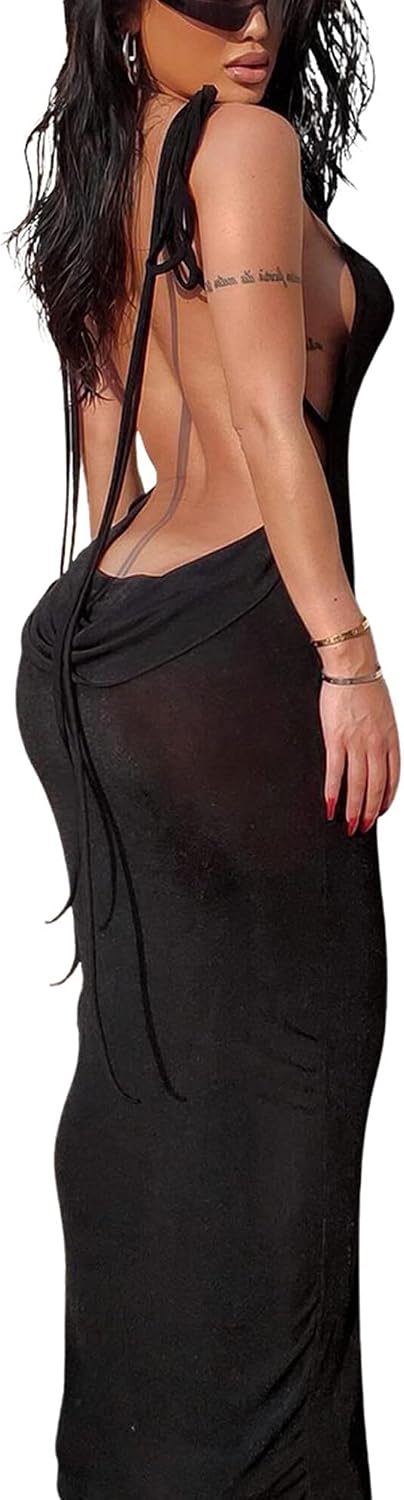 Doweha Women's Backless Slip Halter Cocktail Going Out Maxi Dress 2026 | Sexy, Spring, Summer, Formal Outfits for Date Night, Birthday, Evening, Party, Club, Wedding guest, Beach