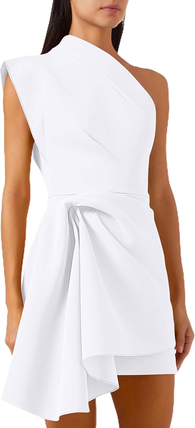 GOBLES Women's One Shoulder Asymmetrical Draped Mini Cocktail Dress