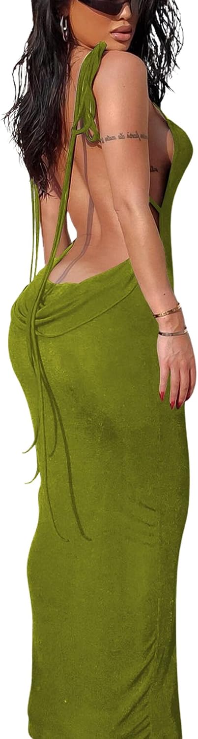 Doweha Women's Backless Slip Halter Cocktail Going Out Maxi Dress 2026 | Sexy, Spring, Summer, Formal Outfits for Date Night, Birthday, Evening, Party, Club, Wedding guest, Beach
