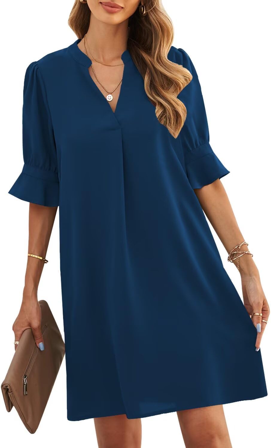 JOCAFIYE Womens Dresses Summer 2026 V-Neck Short Sleeve Dress Shift Dress | Ruffle Short Sleeve, V Neck,Shift Dresses, Floral Print,Mini Short Casual Dress for Graduation Party Date Night Teacher