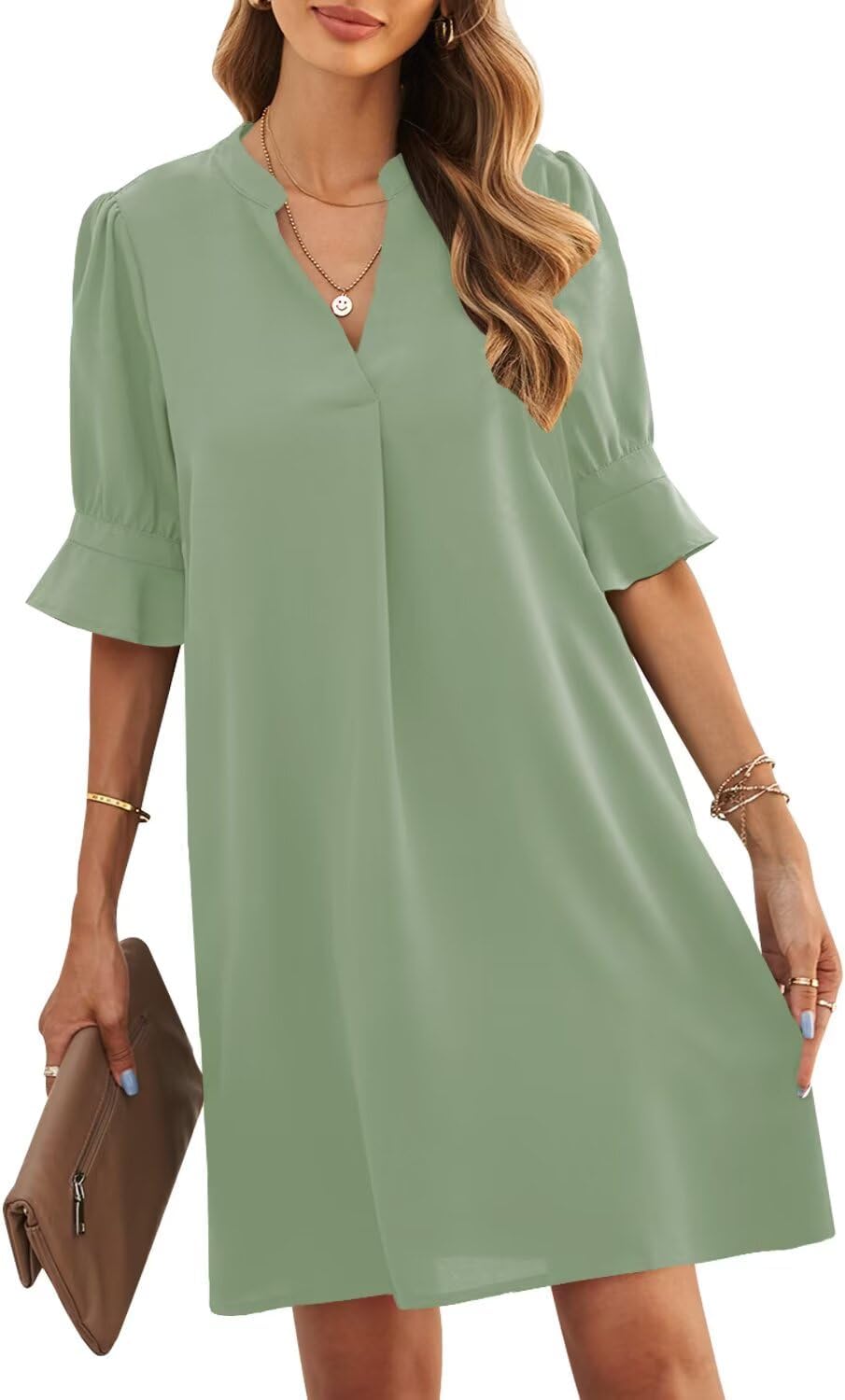 JOCAFIYE Womens Dresses Summer 2026 V-Neck Short Sleeve Dress Shift Dress | Ruffle Short Sleeve, V Neck,Shift Dresses, Floral Print,Mini Short Casual Dress for Graduation Party Date Night Teacher