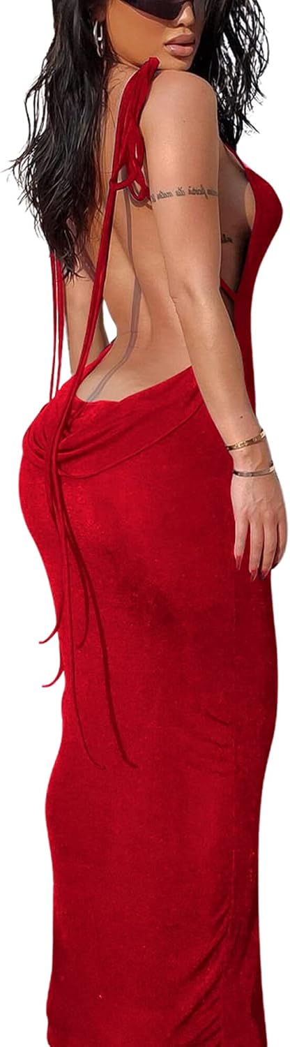 Doweha Women's Backless Slip Halter Cocktail Going Out Maxi Dress 2026 | Sexy, Spring, Summer, Formal Outfits for Date Night, Birthday, Evening, Party, Club, Wedding guest, Beach