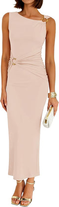 ZESICA Womens Summer Sleeveless Bodycon Ruched Maxi Dress | Elegant Formal Dress, Wedding Guest Long Dress, Cocktail Party Dress