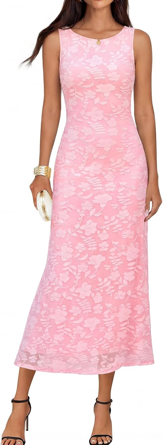 MEROKEETY Womens Summer Floral Elegant Bodycon Maxi Dress | Sleeveless, Mermaid, Lined, Tie Waist, Formal Elegant, Bridal Shower, Wedding Guest, Cocktail, Party, Prom, Long Dress 2026