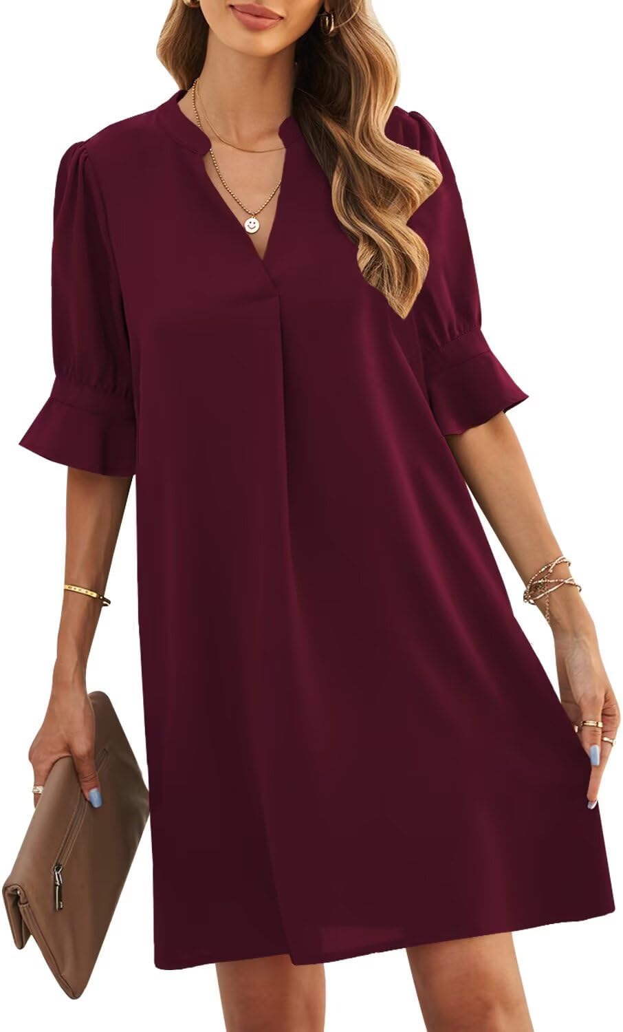 JOCAFIYE Womens Dresses Summer 2026 V-Neck Short Sleeve Dress Shift Dress | Ruffle Short Sleeve, V Neck,Shift Dresses, Floral Print,Mini Short Casual Dress for Graduation Party Date Night Teacher