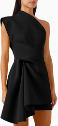 GOBLES Women's One Shoulder Asymmetrical Draped Mini Cocktail Dress