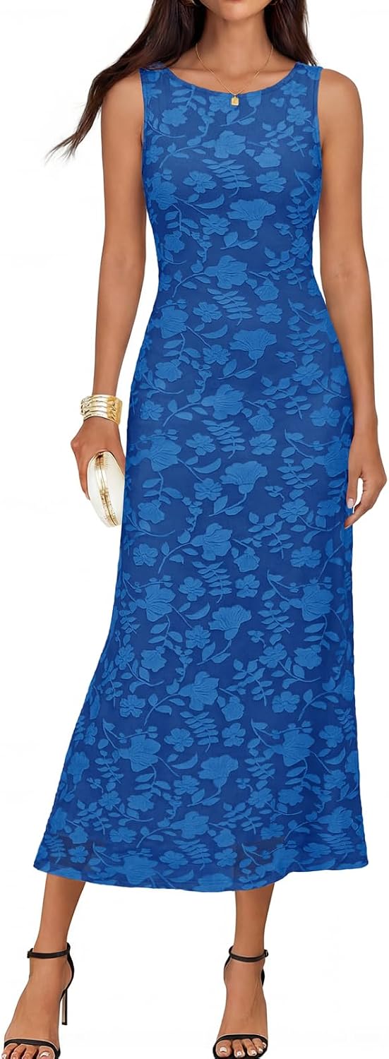 MEROKEETY Womens Summer Floral Elegant Bodycon Maxi Dress | Sleeveless, Mermaid, Lined, Tie Waist, Formal Elegant, Bridal Shower, Wedding Guest, Cocktail, Party, Prom, Long Dress 2026
