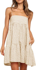 Wenrine Womens Summer Plaid Mini Dress Spaghetti Strap Beach Sundress | Sleeveless,Casual,Gingham Y2K,A Line,Maternity,Vacation,Country Concert,Short Dresses with Pockets