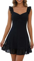 Women's Summer Mini Dress Solid Color Lace Trim Flying Sleeve V-Neck A Line Cami Dress for Beach Vacation Daily Going Out