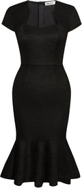 GRACE KARIN Womens Cocktail Dress Fishtail Tweed Bodycon Dresses | Cotton blend stretch fabric, Knee-Length, Cap sleeve, Zipper back, Sweetheart neck, Party wedding guest midi dress