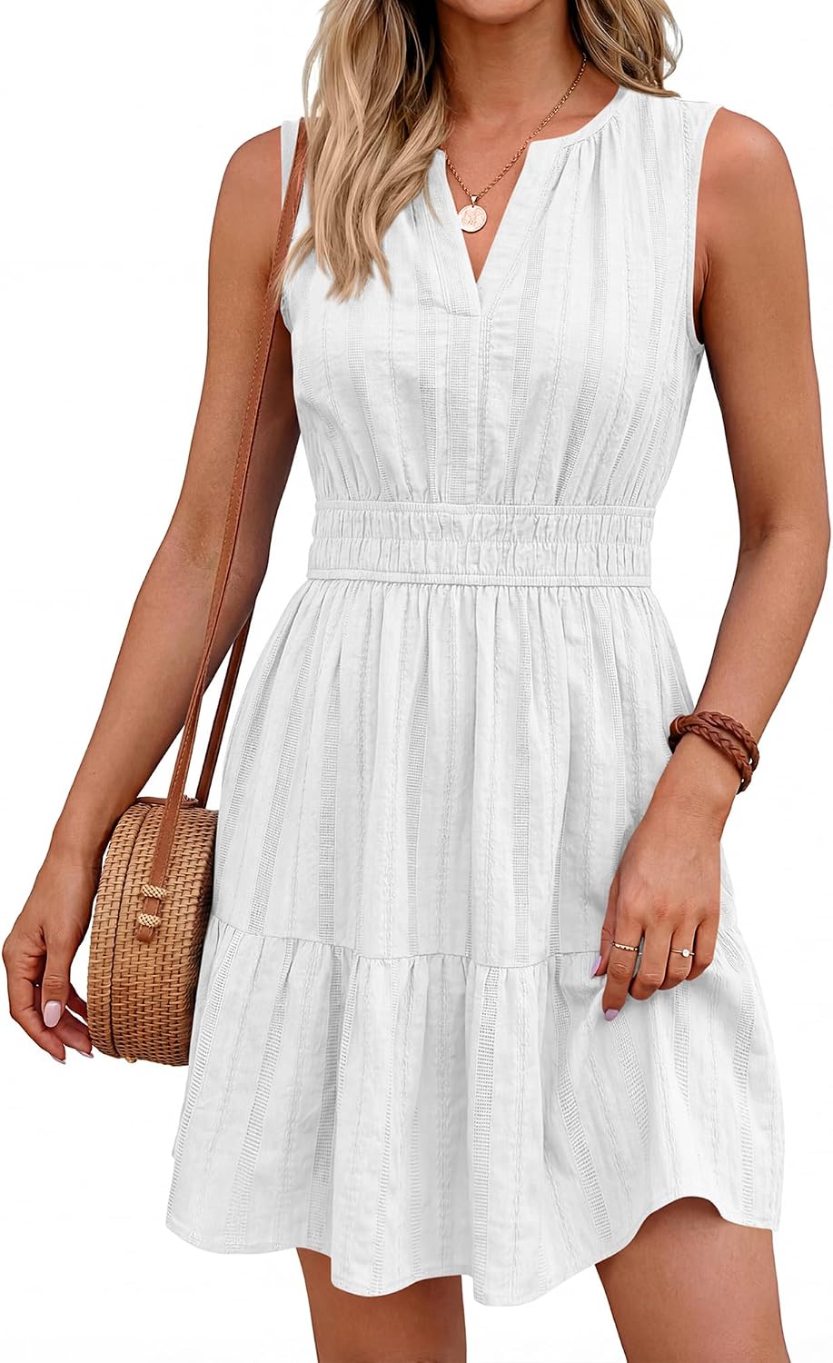 BTFBM Womens Summer 2026 Casual Mini Sundress | Lightweight Sleeveless V Neck,Elastic Waist Flowy A Line Dress,Wedding Guest Dresses Pockets,Cute Boho Beach Vacation Outfits