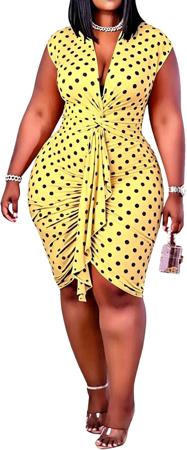 IyMoo Women's Sexy Plus Size Bodycon Drawstring Ruched Mini Club Dress | Sleeveless, Short Dress, Clubwear, Party,Night Out, Evening,Date, Brunch, Vacation, Holiday, Wedding,Homecoming,Tummy Control
