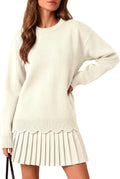 Saodimallsu Womens Pleated Sweater Dress Long Sleeve Crewneck Trendy Cute Loose Knit Fall Mini Dresses