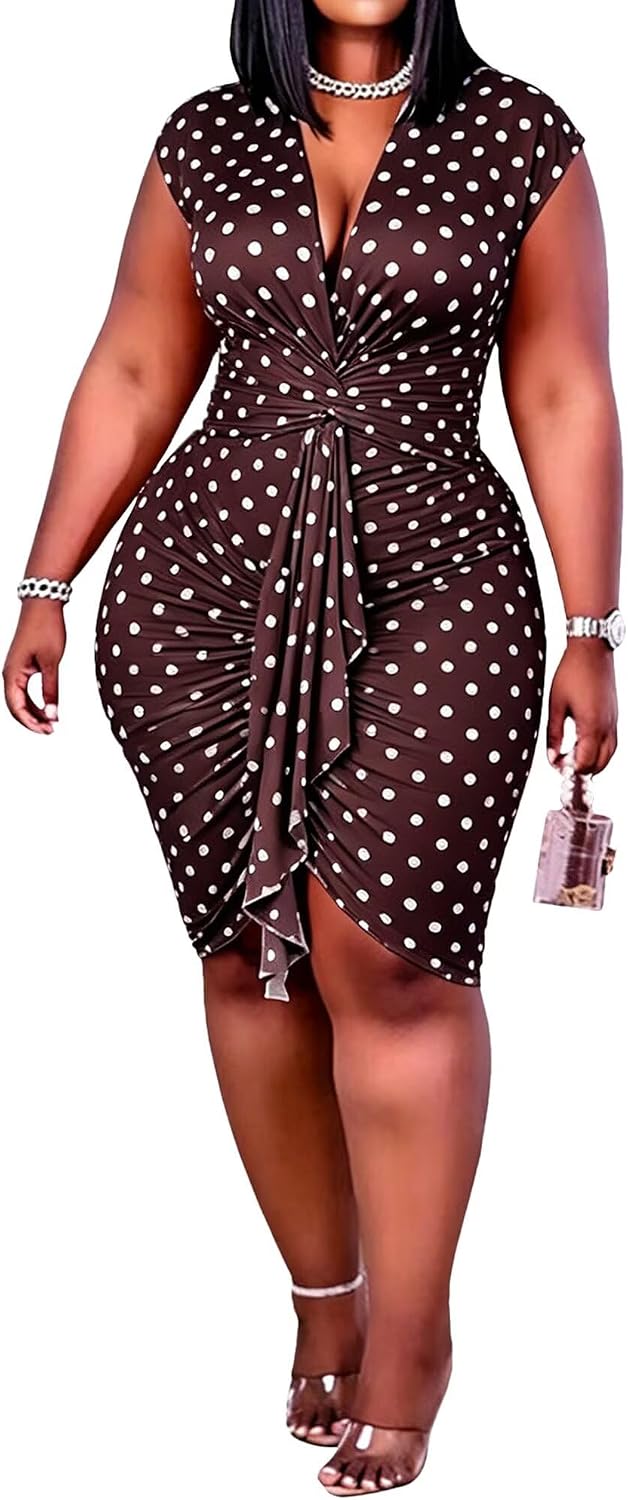 IyMoo Women's Sexy Plus Size Bodycon Drawstring Ruched Mini Club Dress | Sleeveless, Short Dress, Clubwear, Party,Night Out, Evening,Date, Brunch, Vacation, Holiday, Wedding,Homecoming,Tummy Control