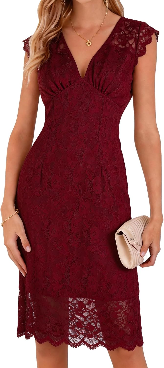 Cocktail Dresses for Women Lace Midi Dress Sleeveless Bodycon | Elegant Semi Formal Lace Dress for Women, Wedding Guest Cocktail Dress for Derby, Party, Banquet and Evening Events
