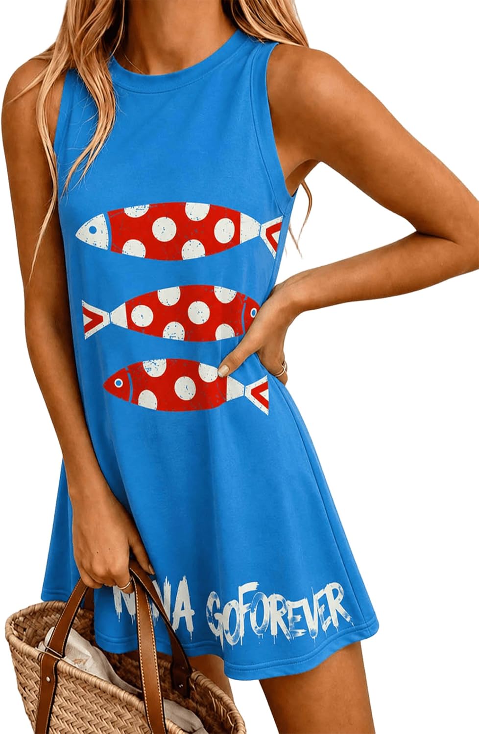 LOVESHOOT Womens Tank Dresses Summer Casual Mini Sleeveless Crew Neck Novelty Floral Printed Sundress Loose A Line Dress