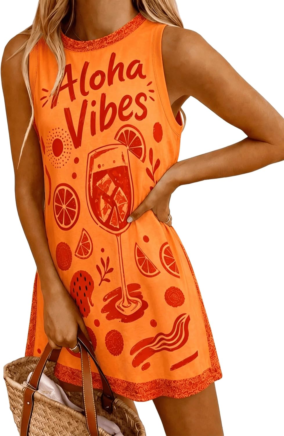 LOVESHOOT Womens Tank Dresses Summer Casual Mini Sleeveless Crew Neck Novelty Floral Printed Sundress Loose A Line Dress