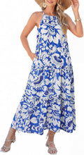 GRACE KARIN 2026 Women's Floral Halter Maxi Dress Boho Summer Beach Sundress with Tiered Ruffle Skirt