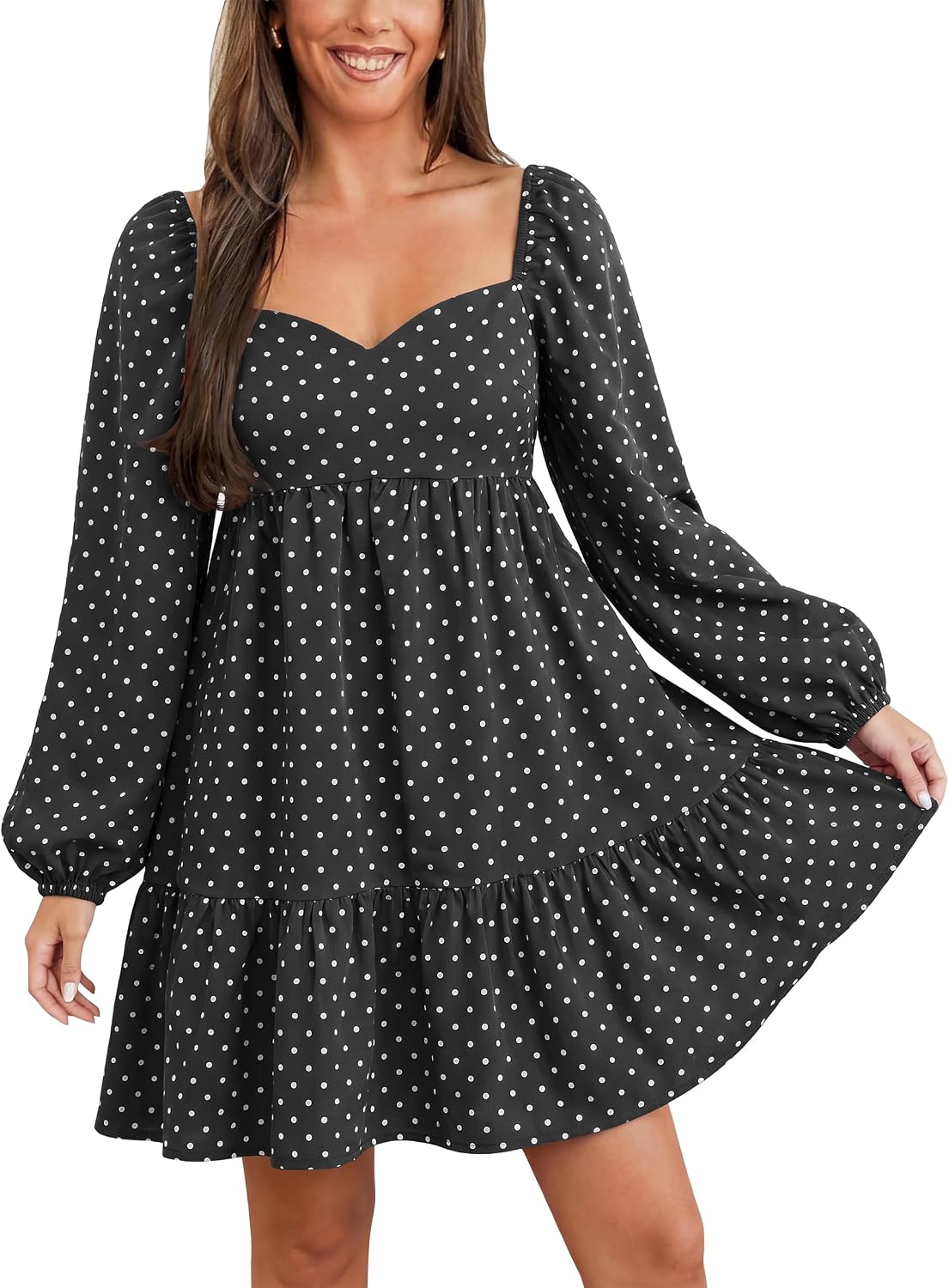 POTILI Denim Dress for Women Puff Short Sleeve Jean Denim Mini Dresses | Sweetheart Neck, Babydoll, A Line, Comfort, Cute, Casual, Western, Country Concert, Summer, Spring