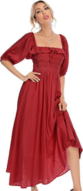 R.Vivimos Women Summer Cotton A Line Flowy Long Dresses | Half Sleeve, Ruffled, Vintage Elegant, Smocked Backless Dress, Maternity Shoot, Baby Shower, Casual Vacation Outfits