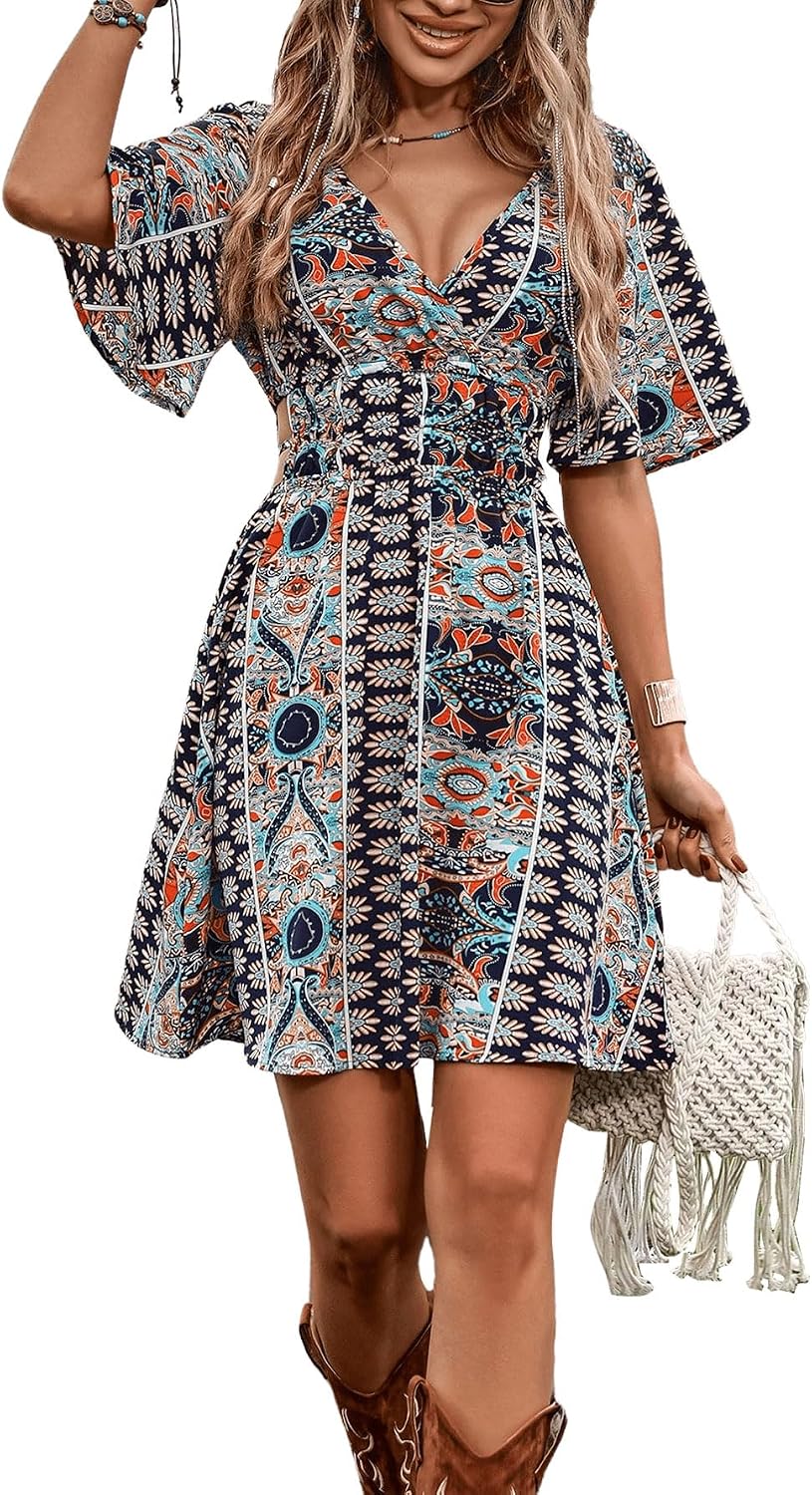 BEAUDRM Women's Western Boho Dress Cowgirl Country Mini Summer Flowy Dress | Vintage, Boho, Country Dress, Cowgirl Dresses, Concert Music Festival Outfits